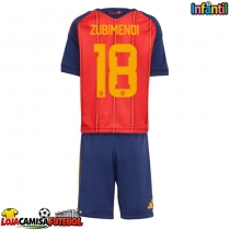 Camisa de Futebol Espanha Martin Zubimendi #18 Equipamento Principal Infantil Mundo 2026 Manga Curta (+ Calças curtas)